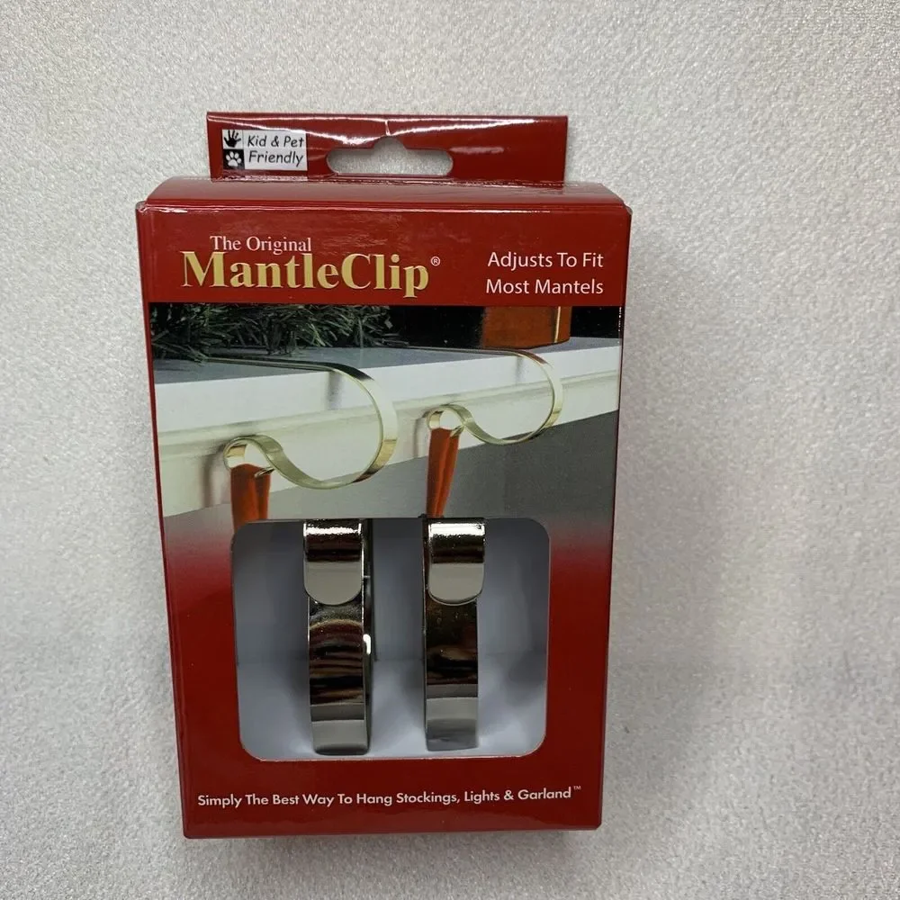 Mantle Clip The Original (2 In Box) Silver Black Gold Sturdy Stockings Holder